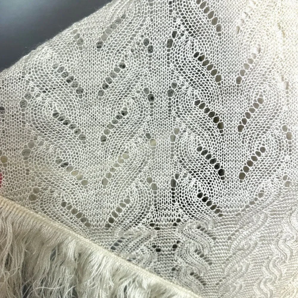 Vintage Desco Cream Scarf Shawl Triangular with Fringes Japan  Acrylic Boho